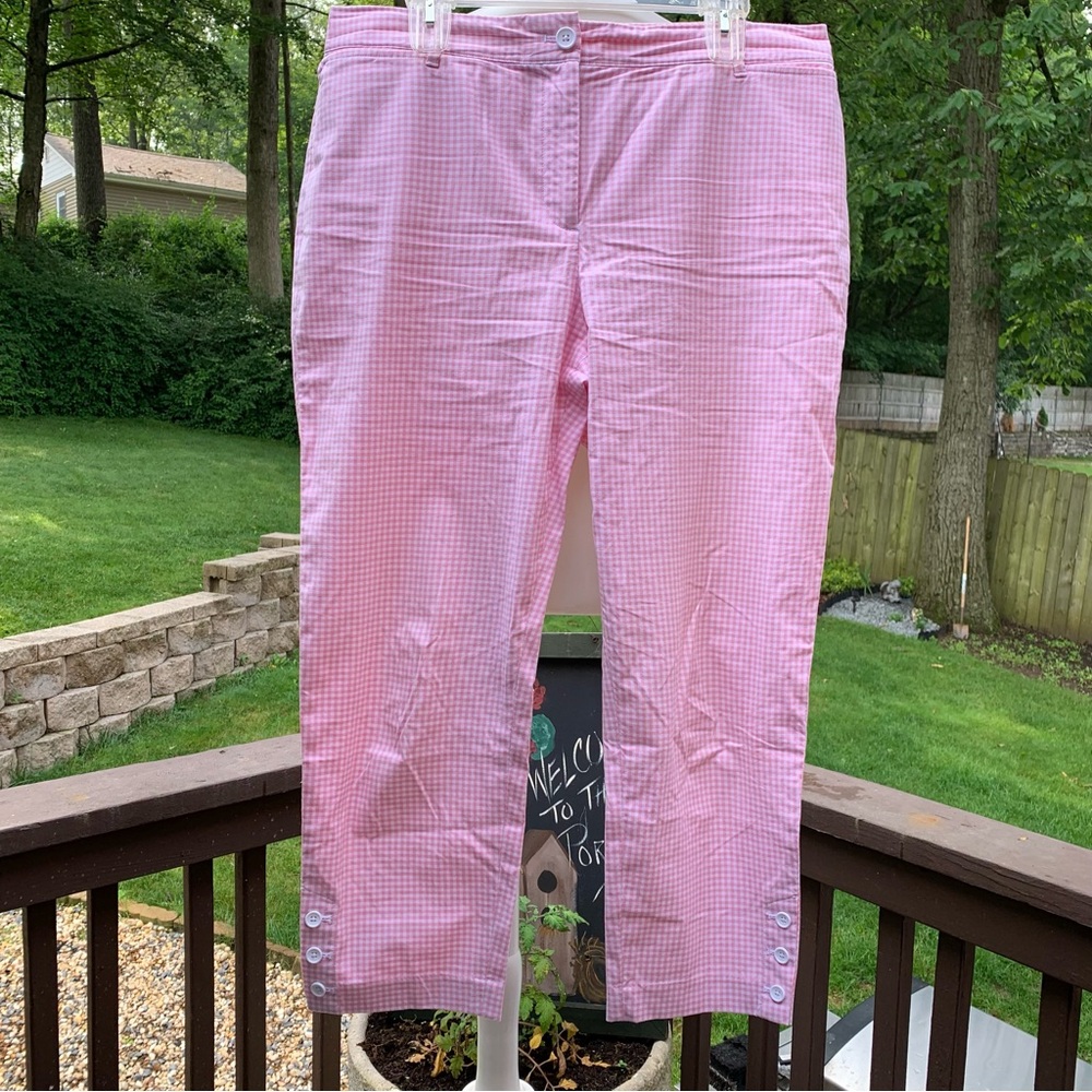 Talbots Perfect Crop Pants Women's 14 Checkers Pink White Barbiecore Gingham EUC